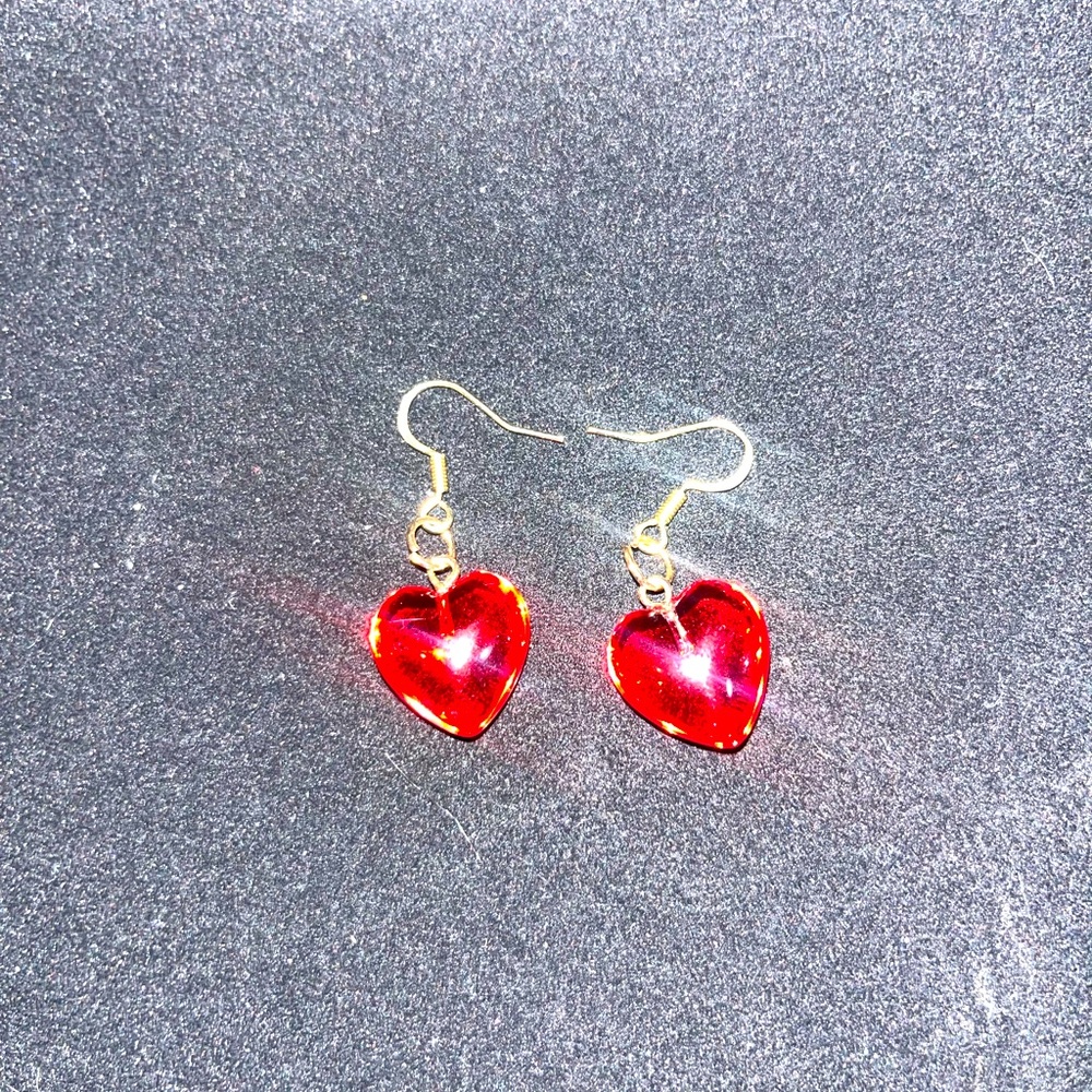 Glass heart shaped red earrings
